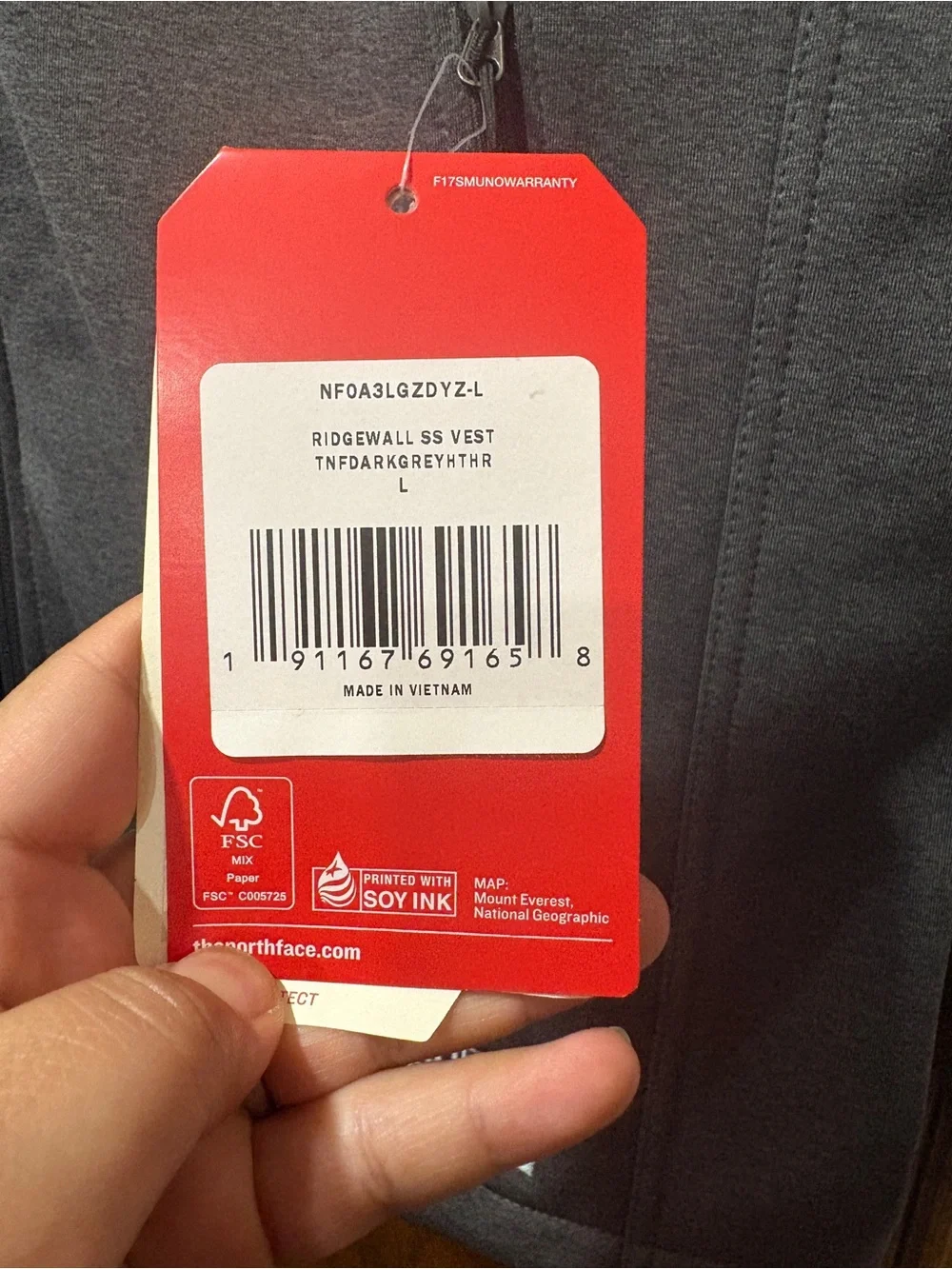 The North Face Ridgewall Soft Shell Charcoal Gray Fleece Vest Dish Logo NF0A3LGZ